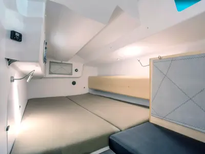 Cabin on SHOULD I GO, a Pogo 36 sailboat at La Rochelle, France