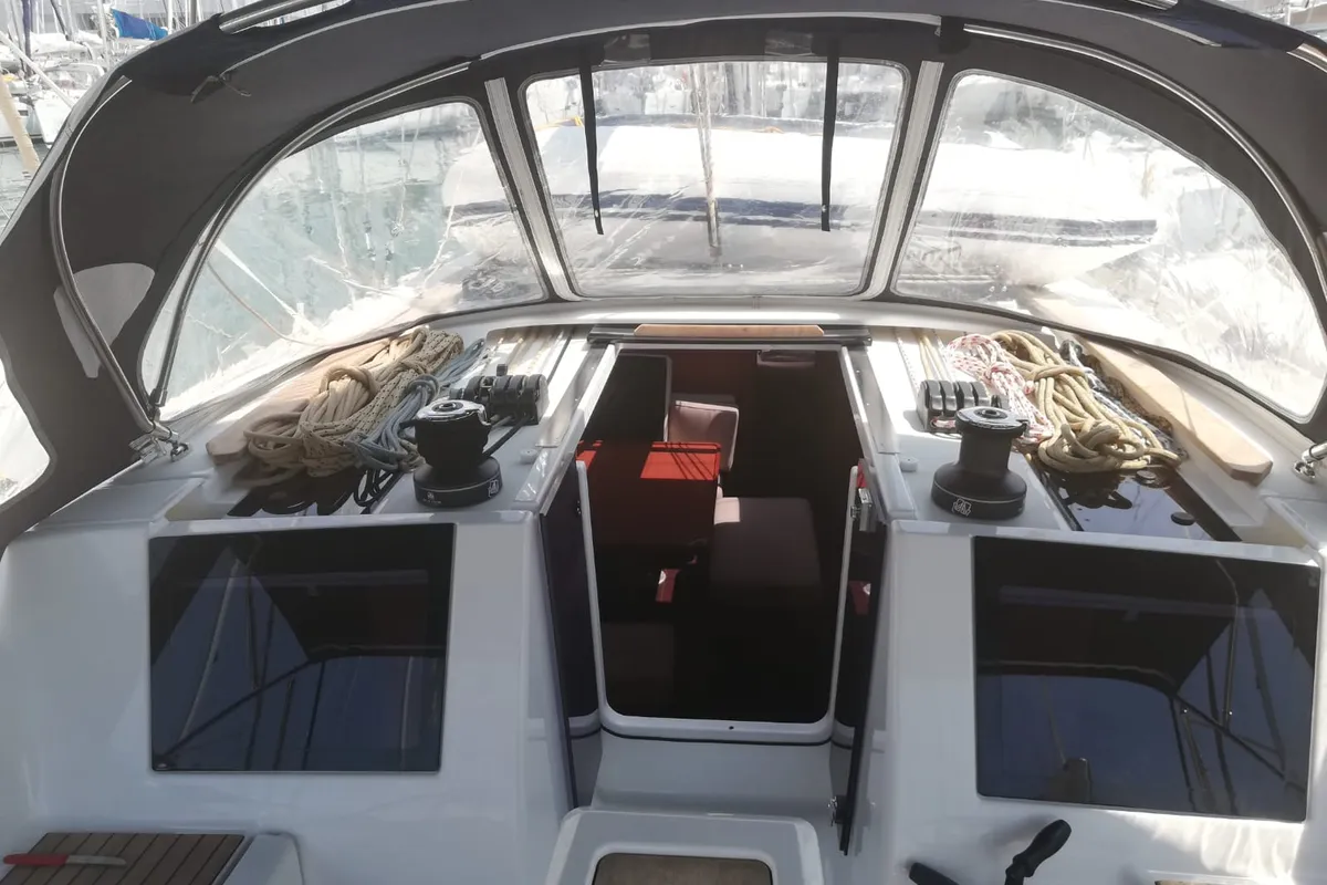 Cockpit of Cetina, a Dufour 460 Grand Large sailboat at Općina Medulin, Croatia