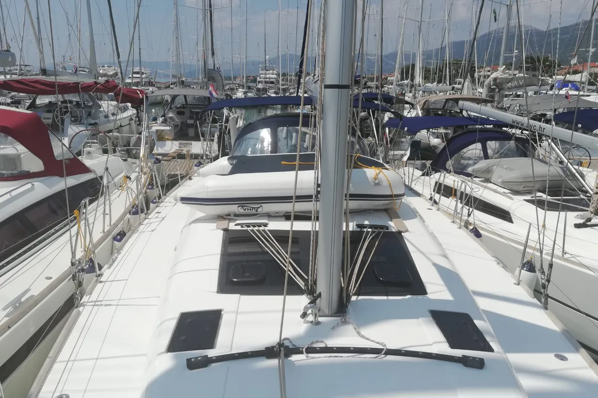 Deck of Cetina, a Dufour 460 Grand Large sailboat at Općina Medulin, Croatia