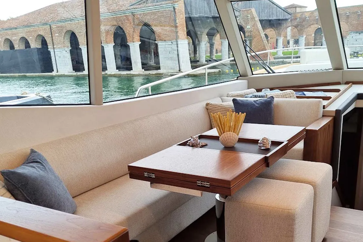 Salon of Panta Rei, a Monachus M70 motor yacht at Split, Croatia