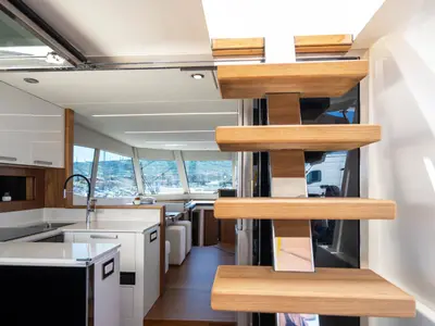 Galley of Panta Rei, a Monachus M70 motor yacht at Split, Croatia