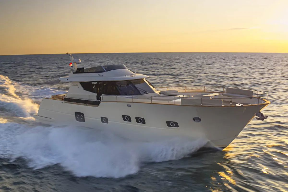 Exterior view of Panta Rei, a Monachus M70 motor yacht at Split, Croatia