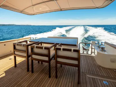 Deck of Panta Rei, a Monachus M70 motor yacht at Split, Croatia