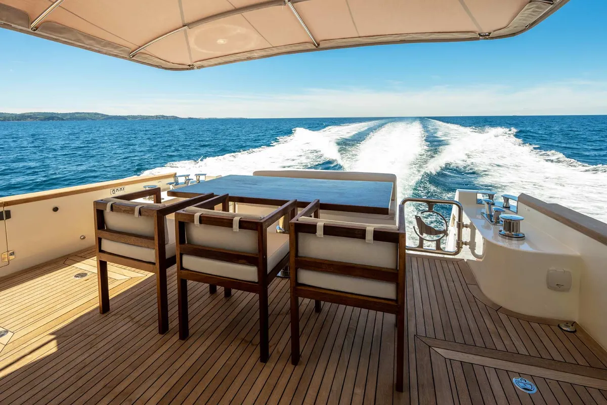 Deck of Panta Rei, a Monachus M70 motor yacht at Split, Croatia