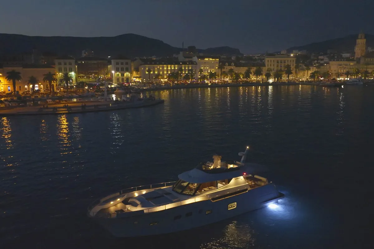 Exterior view of Panta Rei, a Monachus M70 motor yacht at Split, Croatia