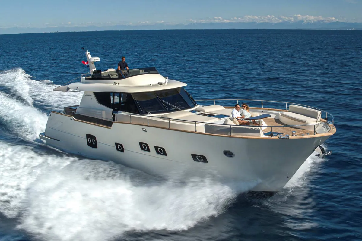 Exterior view of Panta Rei, a Monachus M70 motor yacht at Split, Croatia