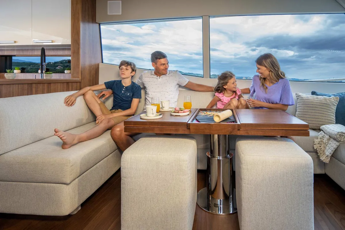 Salon of Panta Rei, a Monachus M70 motor yacht at Split, Croatia