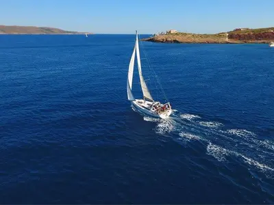 Exterior view of Theagenis, a Beneteau Oceanis 45 sailboat at Thassos, Greece