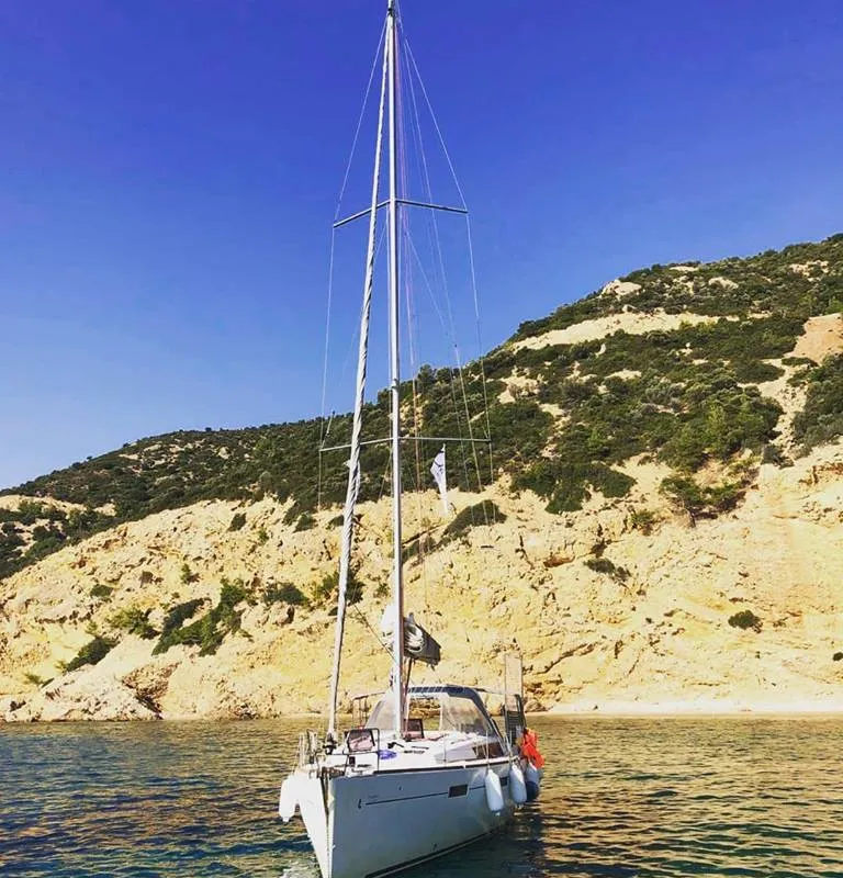 Exterior view of Theagenis, a Beneteau Oceanis 45 sailboat at Thassos, Greece
