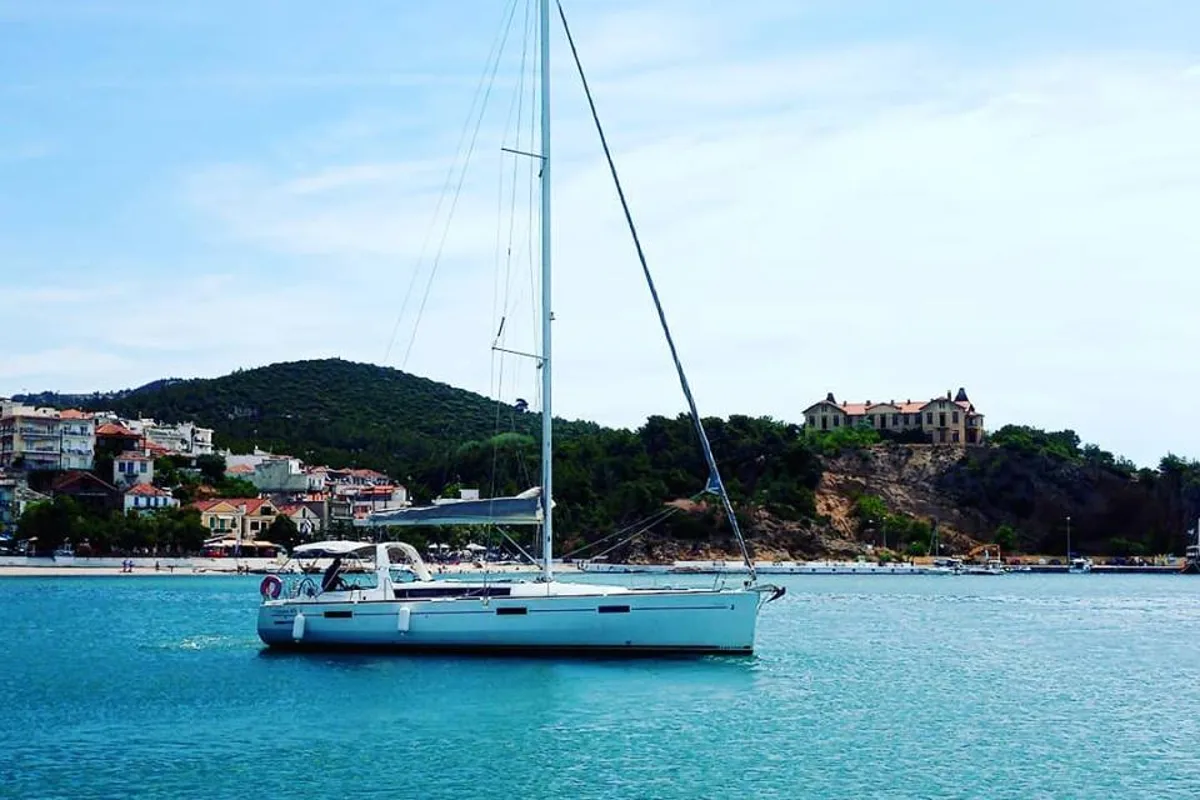 Exterior view of Theagenis, a Beneteau Oceanis 45 sailboat at Thassos, Greece