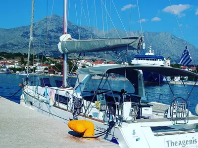 Cockpit of Theagenis, a Beneteau Oceanis 45 sailboat at Thassos, Greece
