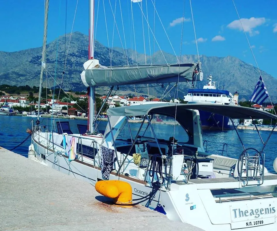Cockpit of Theagenis, a Beneteau Oceanis 45 sailboat at Thassos, Greece