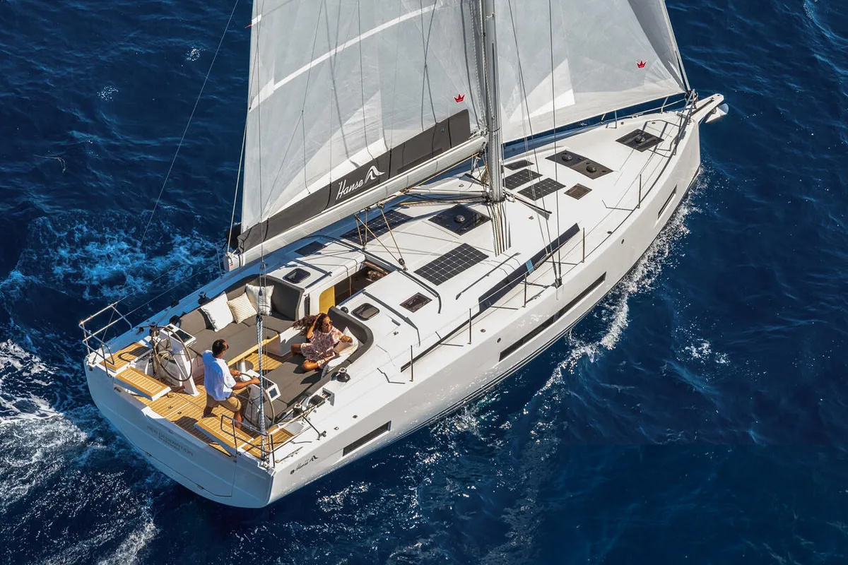 Exterior view of Señorita, a Hanse 410 sailboat at Dubrovnik, Croatia
