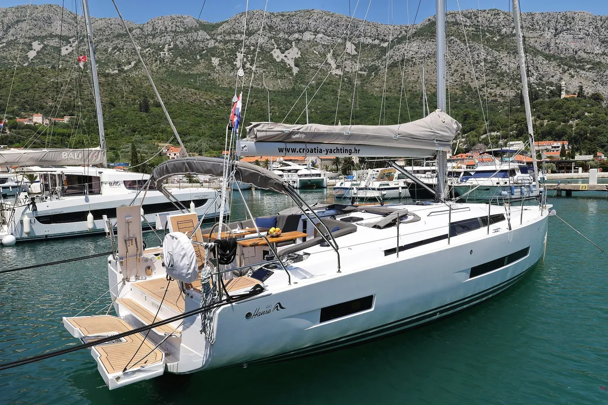 Exterior view of Señorita, a Hanse 410 sailboat at Dubrovnik, Croatia