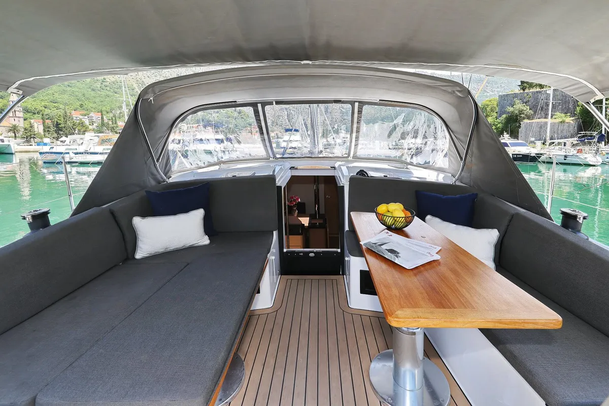 Deck of Señorita, a Hanse 410 sailboat at Dubrovnik, Croatia