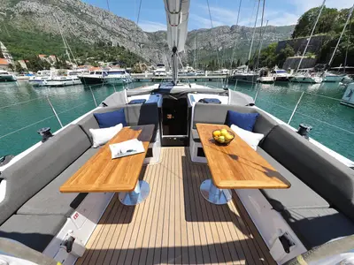 Deck of Señorita, a Hanse 410 sailboat at Dubrovnik, Croatia