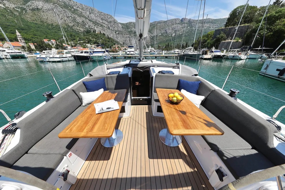 Deck of Señorita, a Hanse 410 sailboat at Dubrovnik, Croatia