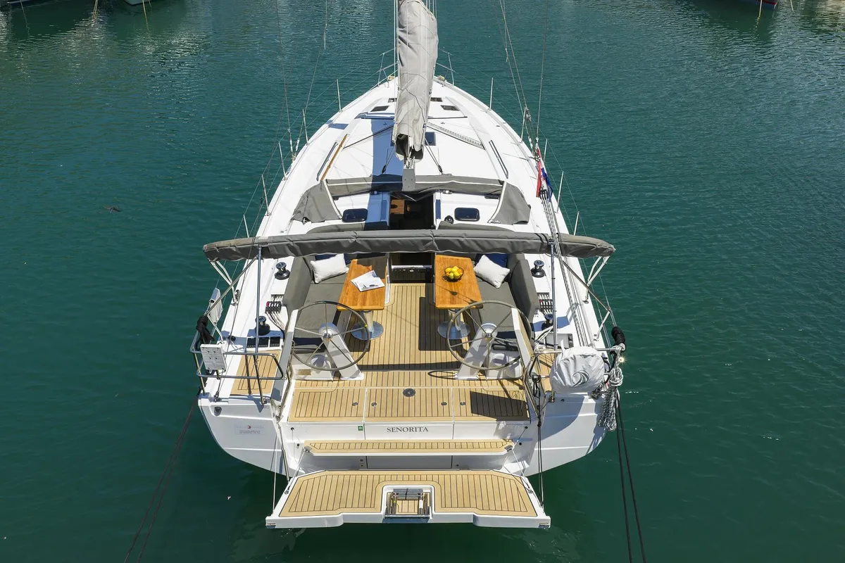 Exterior view of Señorita, a Hanse 410 sailboat at Dubrovnik, Croatia