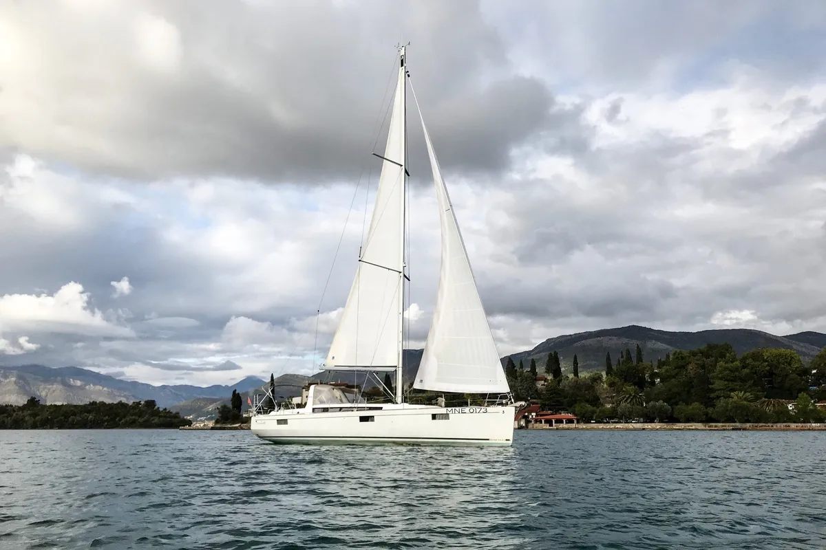 Exterior view of Blues, a Beneteau Oceanis 48 sailboat at Tivat, Montenegro