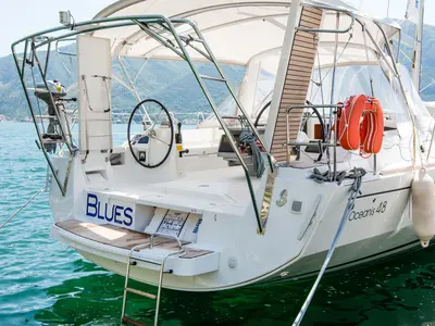 Deck of Blues, a Beneteau Oceanis 48 sailboat at Tivat, Montenegro