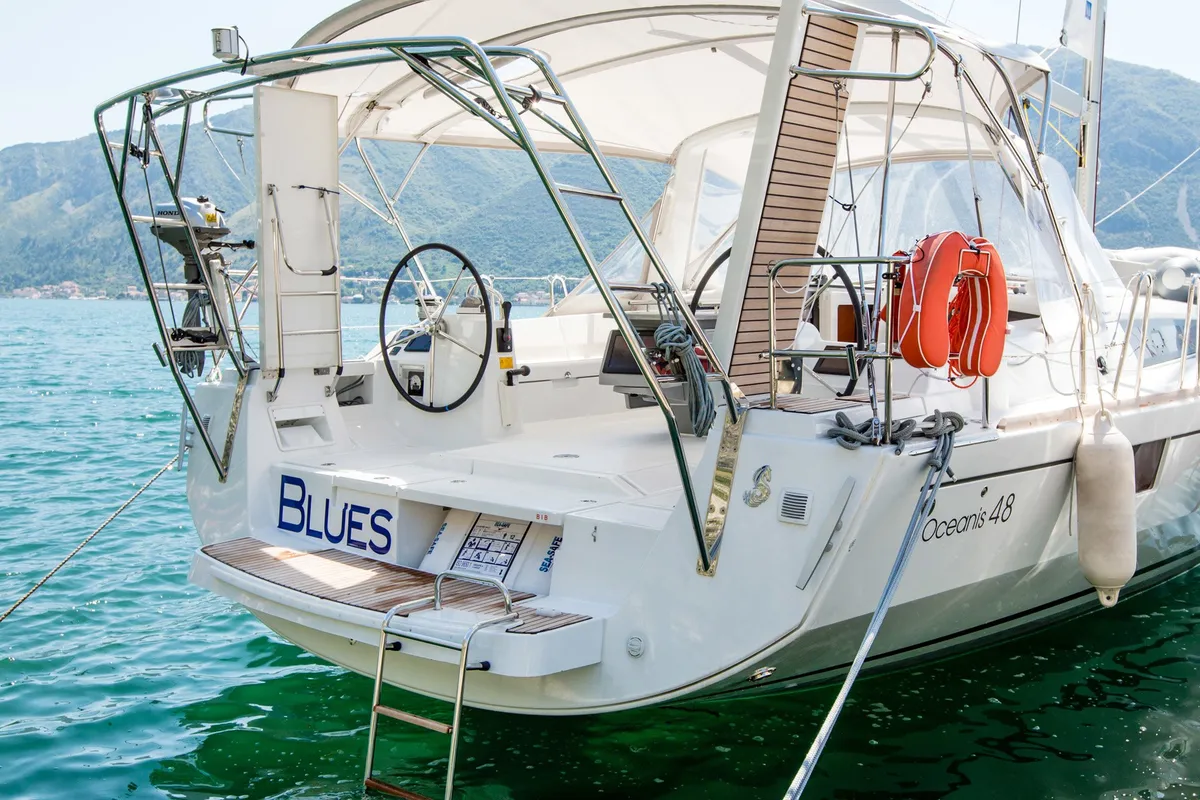 Deck of Blues, a Beneteau Oceanis 48 sailboat at Tivat, Montenegro