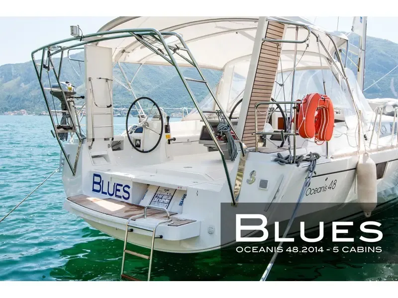 Exterior view of Blues, a Beneteau Oceanis 48 sailboat at Tivat, Montenegro