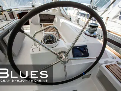 Cockpit of Blues, a Beneteau Oceanis 48 sailboat at Tivat, Montenegro