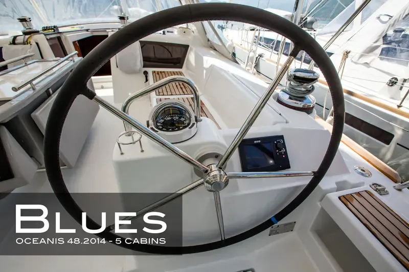 Cockpit of Blues, a Beneteau Oceanis 48 sailboat at Tivat, Montenegro
