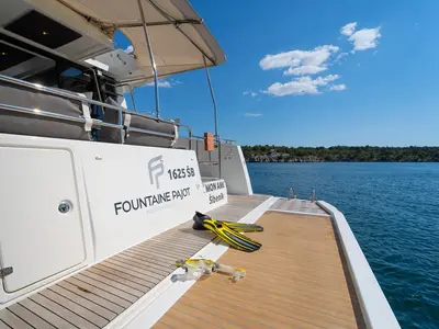 Deck of Mon Ami, a Fountaine Pajot MY 37 catamaran at Grad Šibenik, Croatia