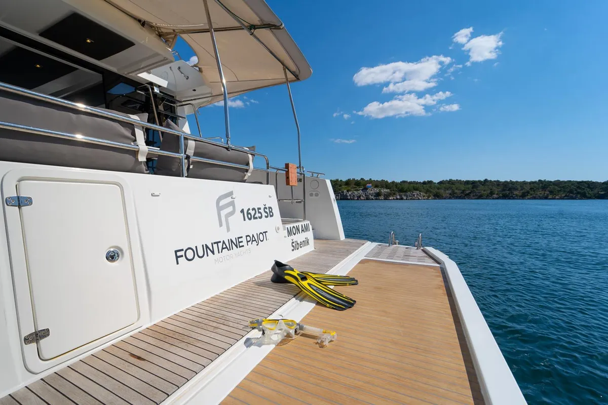 Deck of Mon Ami, a Fountaine Pajot MY 37 catamaran at Grad Šibenik, Croatia