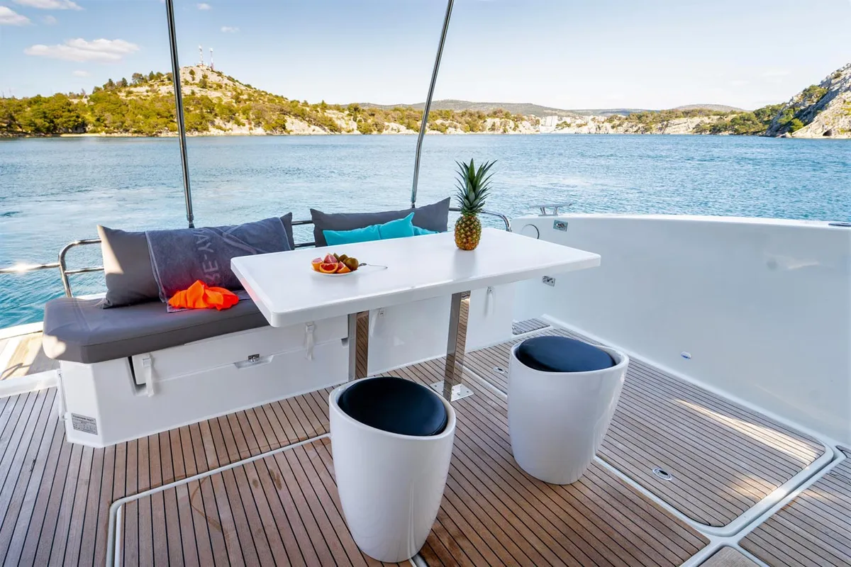 Deck of Mon Ami, a Fountaine Pajot MY 37 catamaran at Grad Šibenik, Croatia