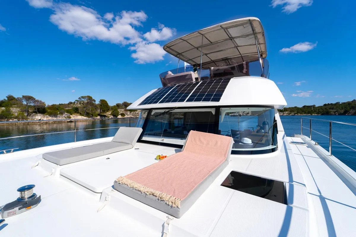 Deck of Mon Ami, a Fountaine Pajot MY 37 catamaran at Grad Šibenik, Croatia