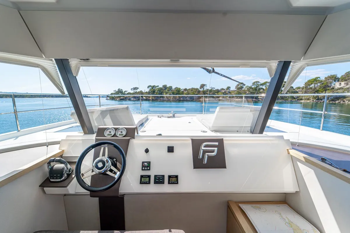 Cockpit of Mon Ami, a Fountaine Pajot MY 37 catamaran at Grad Šibenik, Croatia