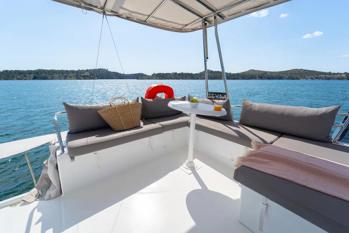 Deck of Mon Ami, a Fountaine Pajot MY 37 catamaran at Grad Šibenik, Croatia