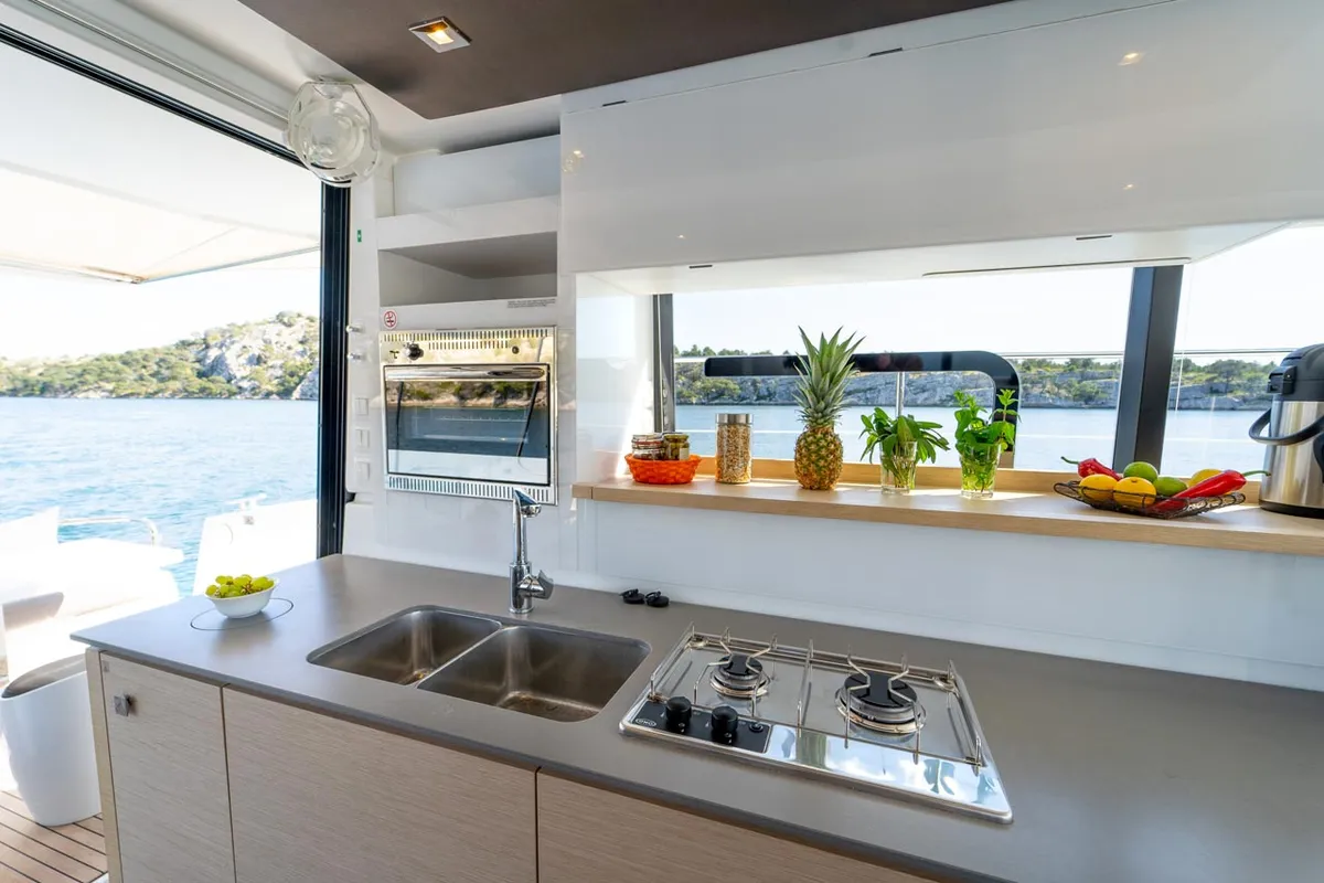 Galley of Mon Ami, a Fountaine Pajot MY 37 catamaran at Grad Šibenik, Croatia