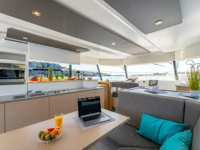 Salon of Mon Ami, a Fountaine Pajot MY 37 catamaran at Grad Šibenik, Croatia