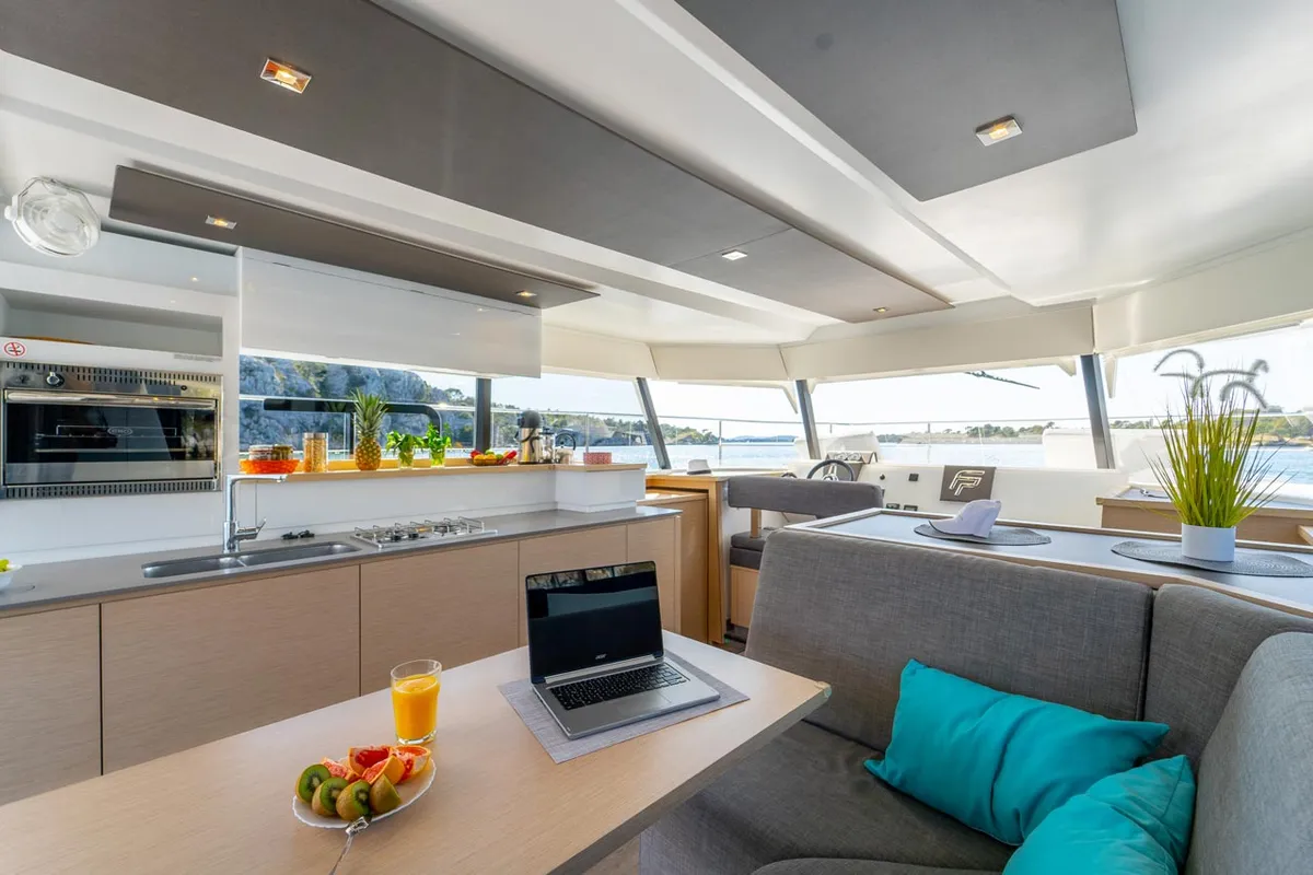 Salon of Mon Ami, a Fountaine Pajot MY 37 catamaran at Grad Šibenik, Croatia