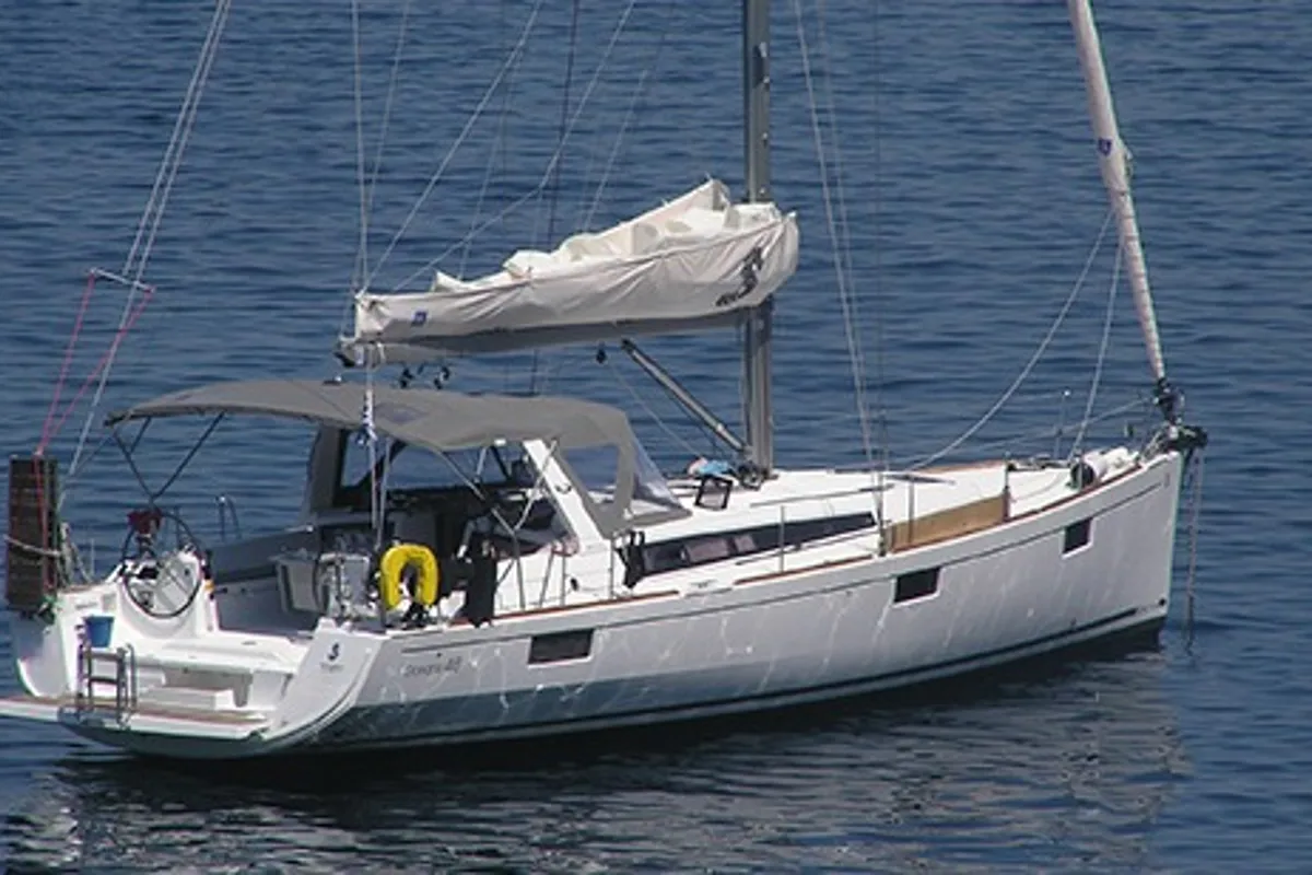 Pherousa, a Beneteau Oceanis 48 sailboat at Lavreotiki Municipal Unit, Greece