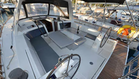 Pherousa, a Beneteau Oceanis 48 sailboat at Lavreotiki Municipal Unit, Greece