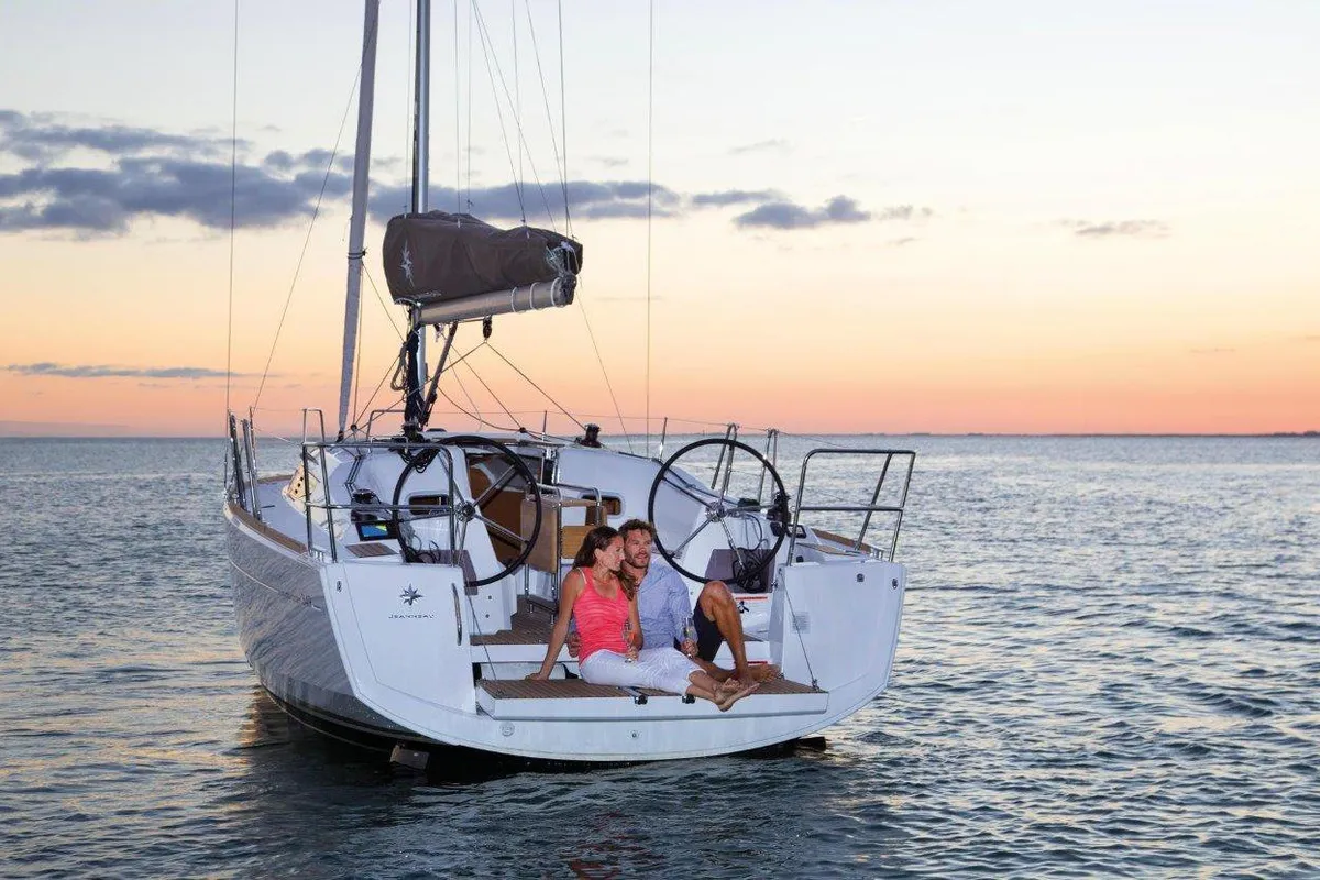 Exterior view of Mara, a Jeanneau Sun Odyssey 349 sailboat at Road Town, British Virgin Islands