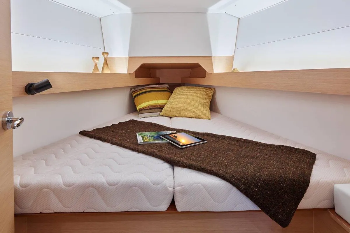 Cabin on Mara, a Jeanneau Sun Odyssey 349 sailboat at Road Town, British Virgin Islands