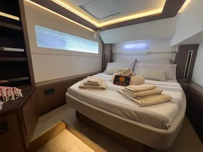 Cabin on ELIBLU, a Lagoon 46 catamaran at Capo d'Orlando, Italy