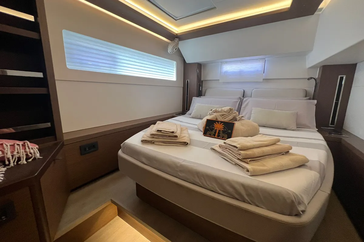 Cabin on ELIBLU, a Lagoon 46 catamaran at Capo d'Orlando, Italy