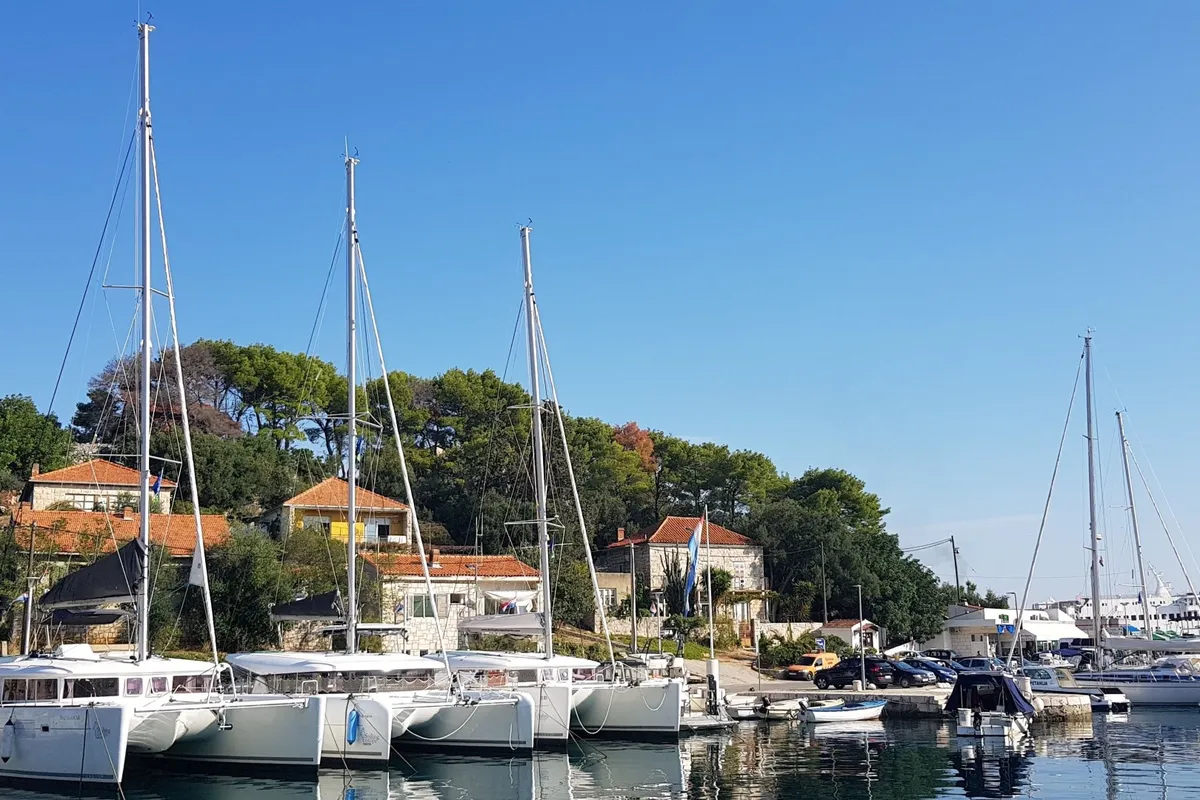 Exterior view of Siberia, a Jeanneau Sun Odyssey 349 sailboat at Rogač, Croatia