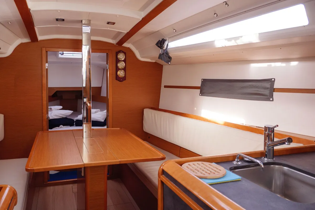 Salon of Siberia, a Jeanneau Sun Odyssey 349 sailboat at Rogač, Croatia