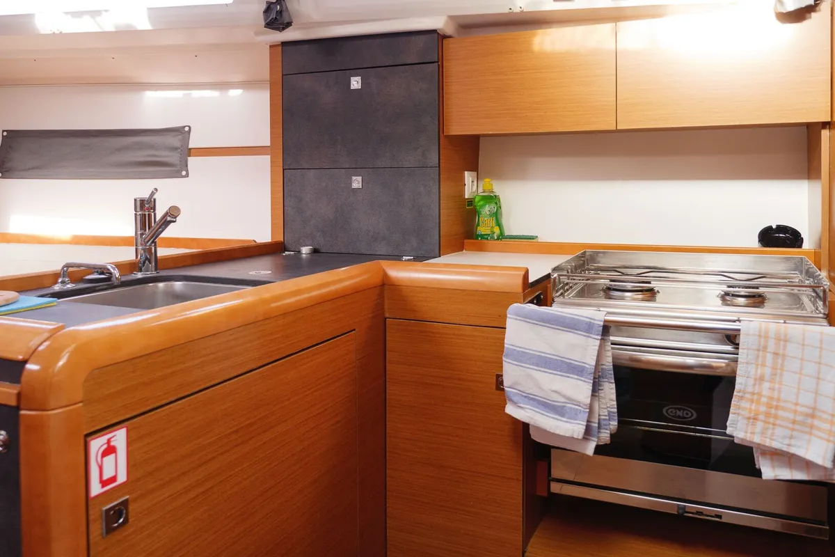 Galley of Siberia, a Jeanneau Sun Odyssey 349 sailboat at Rogač, Croatia