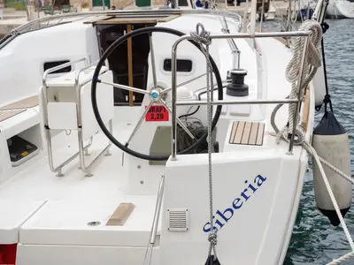 Cockpit of Siberia, a Jeanneau Sun Odyssey 349 sailboat at Rogač, Croatia