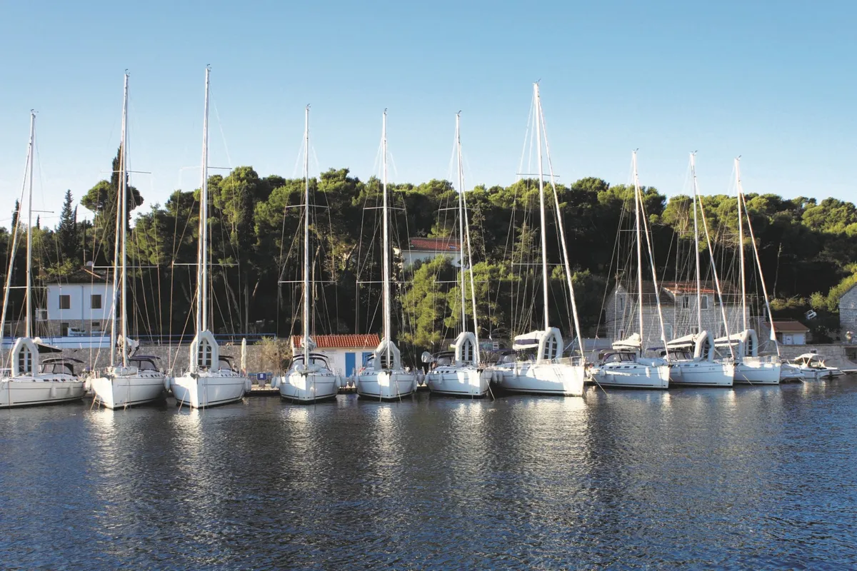 Exterior view of Siberia, a Jeanneau Sun Odyssey 349 sailboat at Rogač, Croatia