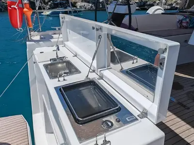 Deck of Alice in Wonderland, a Dufour 430 sailboat at Palermo, Italy