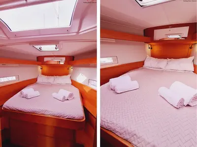 Cabin on Alice in Wonderland, a Dufour 430 sailboat at Palermo, Italy